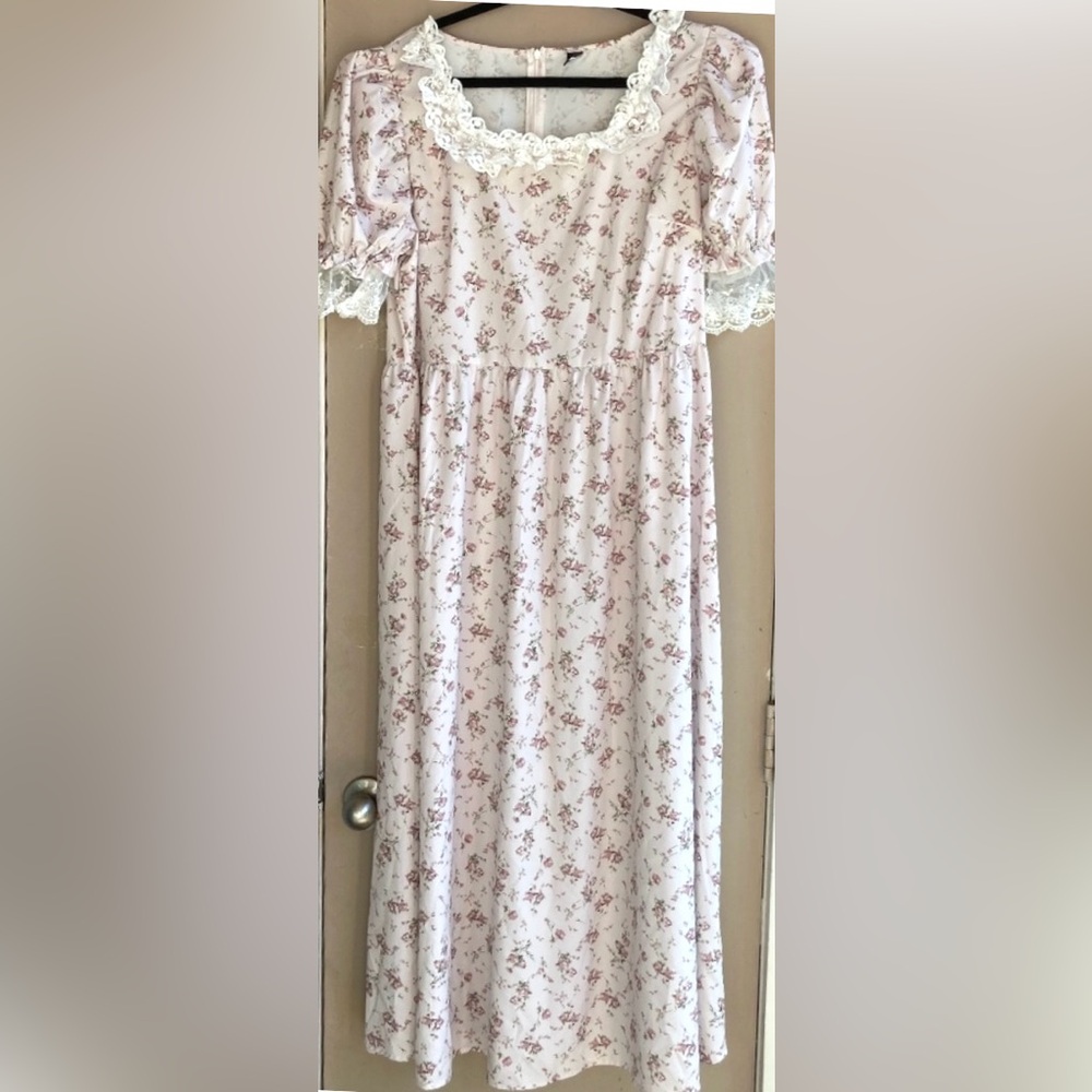 SHEIN Pink Floral Puff Sleeve Maxi Dress.